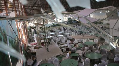 Damaged Dubai City wedding hall is seen after an explosion in Kabul, Afghanistan. AP