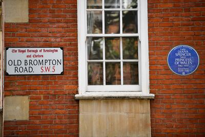 English Heritage's blue plaque to Diana, Princess of Wales, marking the flat where she lived at the time of her engagement to Charles, Prince of Wales at the time. Reuters