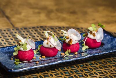 Beetroot causa at Coya