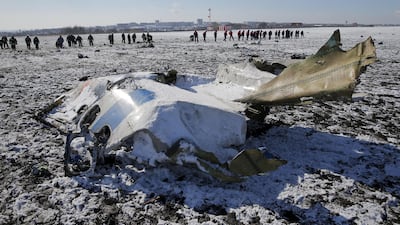 Emergencies Ministry members work at the crash site of a Boeing 737-800 operated by flydubai, at the airport of Rostov-On-Don, Russia, March 20, 2016. Reuters