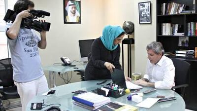 Butheina Kazim, one of the filmmakers who is being sent to Berlin with the ADFC. On set of the film she produced with Rashid al Marri called Letters to Palestine.