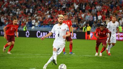 Jorginho of Italy takes a penalty against Switzerland. Getty Images