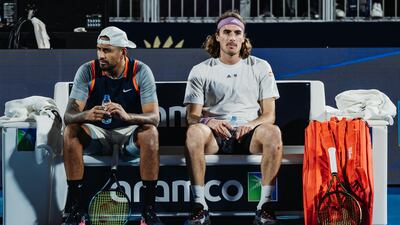 Stefanos Tsitsipas, right, and Nick Kyrgios, left, are among the players set to feature in Netflix's new 'Break Point' series. Getty