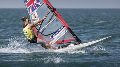 Britain’s Bryony Shaw competes near the Abu Dhabi Corniche on Friday. Courtesy Jesus Renedo / ISAF
