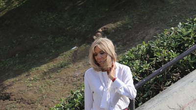 Brigitte, wearing jeans and a white cable-knit jumper, on August 25, 2019. AFP