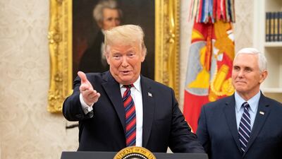 US President Donald Trump makes remarks as he hosts a naturalisation ceremony in the Oval Office of the White House. EPA