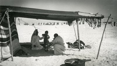 Image by Dutch photographer Gérard Klijn from 1974. In the foreground is a traditional tent inhabited by Bedouins. In the background is a sha’biyat development under construction. Courtesy Gérard Klijn / Catholic Documentation Centre of Radboud University Nijmegen.