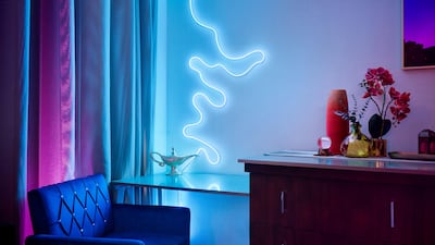 The magical genie lamp from the original Broadway production functions as a light in the suite