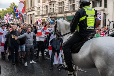 Police at a Unite The Kingdom rally in London, called on by far-right activist Tommy Robinson, on September 13, 2025. Getty Images