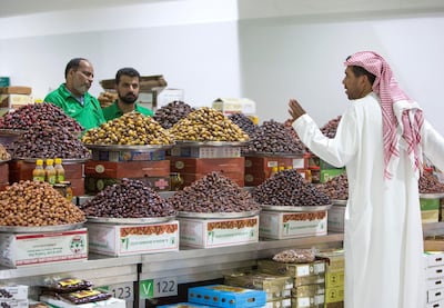 There are plenty of varieties of dates inside the fruits and vegetables section at the Waterfront Market, Deira. Leslie Pableo / The National
