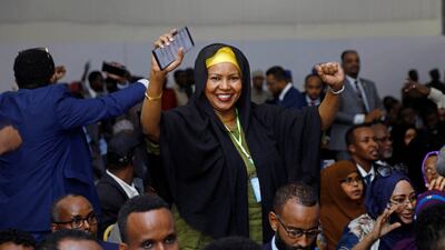 A Somali lawmaker celebrates at Aden Adde International Airport in Mogadishu on April 28 following the election of a new speaker of the lower house of parliament. Reuters