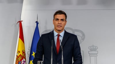 Spanish Prime Minister Pedro Sanchez gives a press conference at the Moncloa Palace in Madrid to announce that his government will back a Brexit deal with Britain. AFP