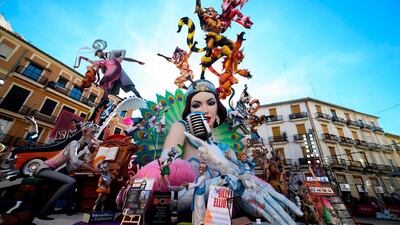 The Convento de Jerusalen falla is pictured during the Fallas festival in Valencia. Fallas are gigantic structures made of cardboard portraying current events and personalites in which individual figures or Ninots are placed. The Fallas will be burnt in the streets of Valencia on March 19, 2019 as a tribute to Saint Joseph, patron saint of the carpenters' guild. AFP