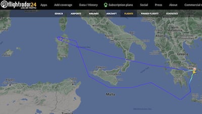 This screenshot from Flight Radar24 shows EK209 returning to Athens airport shortly after takeoff.