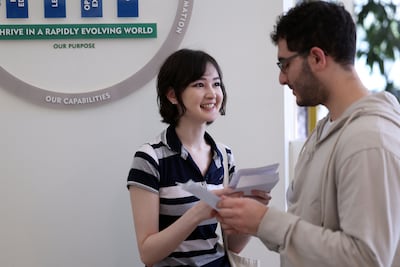 Pupils at Repton School Abu Dhabi receive their A-Level results. Chris Whiteoak / The National