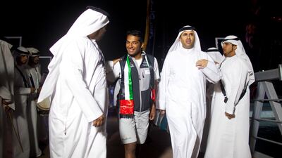 Adil Khalid of Abu Dhabi Ocean Racing celebrates after completing the second leg of the Volvo Ocean Race in Abu Dhabi on January 4, 2012. Christopher Pike / The National
