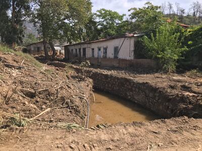 Flooding at the Evia island Agricultural Co-operative of Rovies after Storm Daniel, which caused 130 farmers to lose their crop this year. Lemma Shehadi / The National