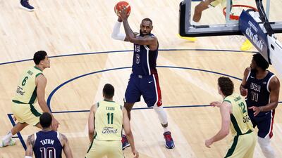 LeBron James of USA controls the ball during the game against Australia.