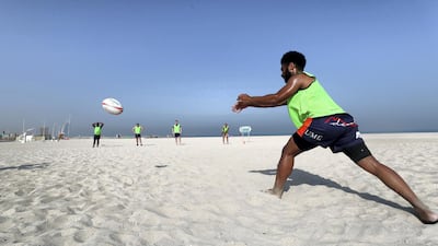 Shane Narara takes part in an Arabian Knights pre-season rugby training taking place on the beach in Dubai. All pictures Chris Whiteoak / The National