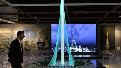 Above, a model of the Tower Project on display. The Tower is currently scheduled to be delivered ahead of Dubai Expo 2020. Kamran Jebreili / AP Photo