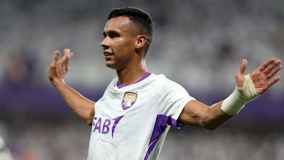 Houssine Rahimi celebrates after scoring for Al Ain. Chris Whiteoak / The National