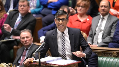 UK Prime Minister Rishi Sunak speaks during Prime Minister's Questions at the House of Commons in London. AFP