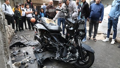 A damaged motorcycle following an explosion that killed a Palestinian man in the West Bank city of Nablus. EPA