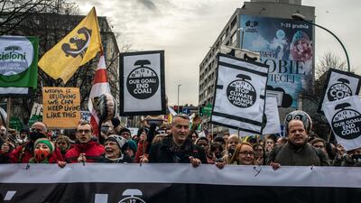Environmental protesters outside the United Nations summit on climate change in Katowice, Polandon December 8, 2018. Getty