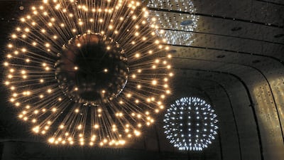 Two sculptures by Philippe Rahm, that were custom built in Dubai, depict the sun and moon, enhancing the mood as you take in the exhibition at the King Abdulaziz Centre for World Culture. Courtesy Ithra