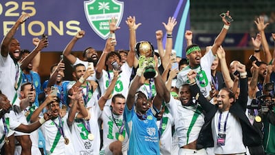 Al Ahli players celebrate defeating Al Nassr in the Saudi Super Cup final in Hong Kong last year. Getty Images
