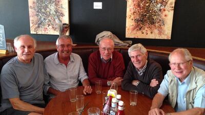 From left: Terry Goodyear, 73; Les Shrubsole, 70; Bob Lutterloch, 81; Arthur Baldock, 77; and Peter Lewis, 78, may have been friends for over 20 years, but they are divided on the EU referendum to be held June 23, 2016. Laura Mackenzie for The National