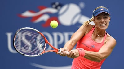 Angelique Kerber of Germany hits a return to Karolina Pliskova of the Czech Republic. Daniel Murphy / EPA