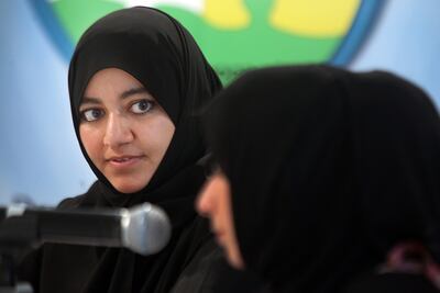 Dr Omniyat al Hajeri ( left ) and Dr Farida al Hosani at a HAAD press conference in Abu Dhabi. DELORES JOHNSON / The National