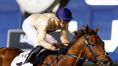 James Doyle rides Algiers to victory in the Group 2 Al Maktoum Challenge Round-2 at Meydan on Friday, February 3, 2023. Photo: Adiyat Racing Plus