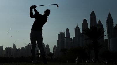 Paul Casey of England hits his tee shot on the 14th hole. Getty