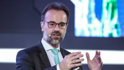 Thomas Gangl, CEO, Borealis, during the srategic panel discussion, The important role circular economy will play in the drive to decarbonise the economy at Adipec 2022. Victor Besa / The National