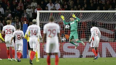 Monaco's goalkeeper Danijel Subasic saves a shot. Claude Paris / AP Photo