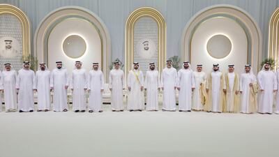Sheikh Mohammed with the dignitaries who attended the event. Photo: Dubai Media Office