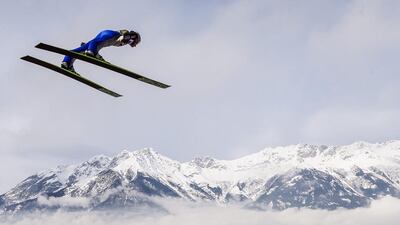 Severin Freund from Germany soars through the air during training for the four-hills ski jumping tournament on Saturday in Innsbruck. Dominic Ebenbichler / Reuters