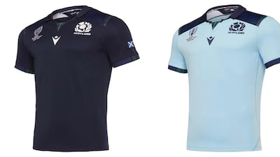 7: Scotland – Lots of nice little details in these two shirts. Supplier Macron has fused in tartan patterning inside the shirt's collar and around the sleeves. The detail is really pronounced on the duck egg blue away kit. I hope Scotland wear it a lot. Image via rugbyworldcup.com
