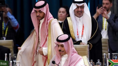 Saudi Arabia's Foreign Minister Prince Faisal bin Farhan at the meeting. AP