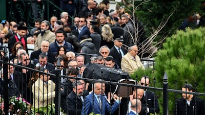 Mourners carry the coffin of Liana Hananel, another of the victims of the private jet accident, during her funeral at Arnavutkoy Jewish cemetery in Istanbul. AFP