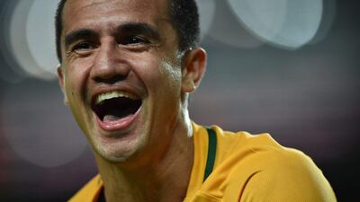 Australia's Tim Cahill celebrates a goal against Jordan on Tuesday in his team's World Cup qualifying victory. Peter Parks / AFP / March 29, 2016