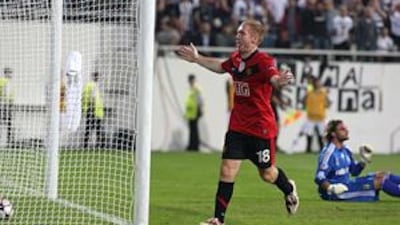 Manchester United's Paul Scholes admitted his goal against Besiktas on Tuesday was probably one of only a couple of occasions in the recent past that he managed to get forward to score.