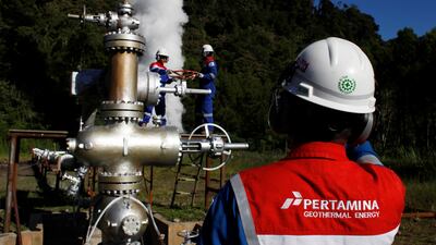 A worker at the PT Pertamina Geothermal in Indramayu, Indonesia. In February, Abu Dhabi’s green energy company Masdar made a strategic investment in the unit of the Indonesian state oil corporation. Reuters