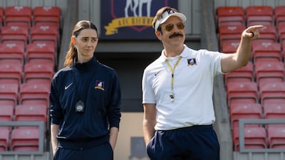 Jason Sudeikis and Tanya Reynolds star in season four of Ted Lasso. Photo: Apple TV