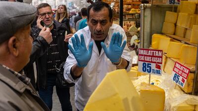 People shopping for Ramadan supplies in Istanbul. The war in Ukraine, one of Turkey's largest suppliers of wheat, has compounded Turkey's already rising inflation and cost-of-living woes. Getty Images