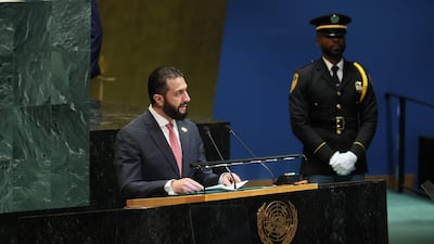 Syria's President Ahmad Al Shara speaks during the UN General Assembly on September 24 in New York City. AFP