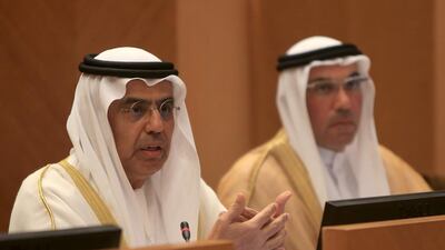 Obaid Al Tayer, the Minister of State for Financial Affairs, at Tuesday’s FNC session. Ravindranath K / The National