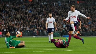 Tottenham's Christian Eriksen scores to make it 2-1. David Klein / Reuters